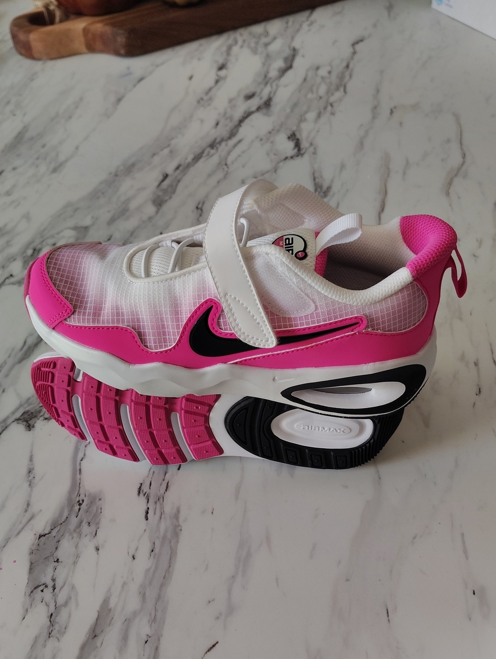 Nike Air Max White and Hot Pink Sneakers with Black Swoosh Size 2.5